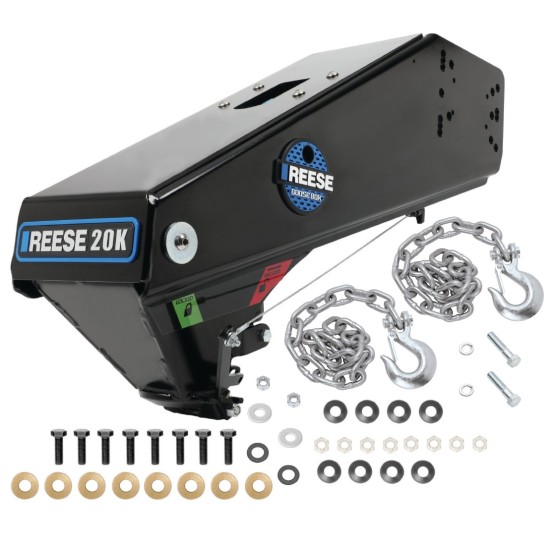 Reese Goose Box 20k w/ Safety Chains Gen 3 Easy Installation Replaces 94720 94622 For Short Long Bed Trucks Gooseneck Adapter for Lippert Fabex Rhino Keystone Jayco Forest River Grand Design + Other Fifth Wheels and Pin Boxes