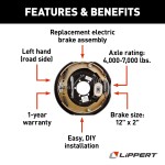 Lippert replacement left hand electric brake assembly for RVs, 12x2 inch