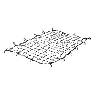 CURT cargo carrier net securing travel items over extended roof basket