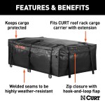 CURT cargo bag fitted on roof basket, protecting belongings against elements.