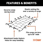 CURT cargo carrier net with attachment hooks, 43 x 24 inches, securing items on a vehicle