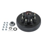 Lippert pre-greased hub assembly with lug nuts, brake hub, dust cap, and spindle components for 7000 lbs axles.