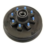 Lippert brake drum hub assembly for 8,000-lb hybrid axle, featuring solid iron and compatible with 12x2 brakes.