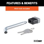 CURT towing starter kit featuring Fusion ball mount #45154 and hitch lock #23021 for secure towing up to 7,500 lbs.