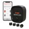 Tire Linc Auto TPMS system showing sensors and smartphone with app monitoring tire pressure and temperature