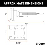 CURT electrical adapter with 4-way flat and 7-way RV blade connectors, dust covers, and mounting bracket.