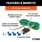 CURT 4-way flat connector with 48-inch wire for trailer lights and signals