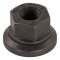 Black zinc-plated swiveling flange wheel lug nut by Lippert, resists rust and corrosion