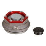 Replacement oil and dust cap for Lippert axle with clear visibility.