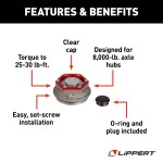 Replacement oil and dust cap for Lippert axle with clear visibility.