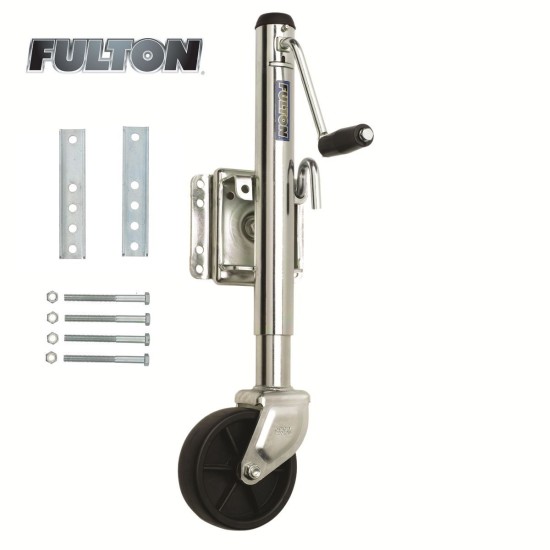 Fulton Bolt-Thru Swivel Trailer Jack 1,200 lbs w/ 6" Caster Wheel 10" Lift Bolt-On