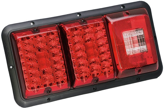 Bargman Triple Trailer Taillight Horizontal Mount 84/85 Series w/ Red LED Incandescent Backup w/ Black Base RV