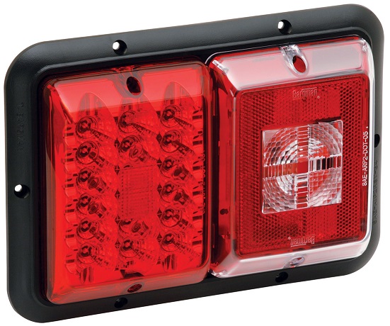 Bargman Trailer Taillight Horizontal Mount 84/85 Series w/ Red LED Incandescent Backup w/ Black Base RV