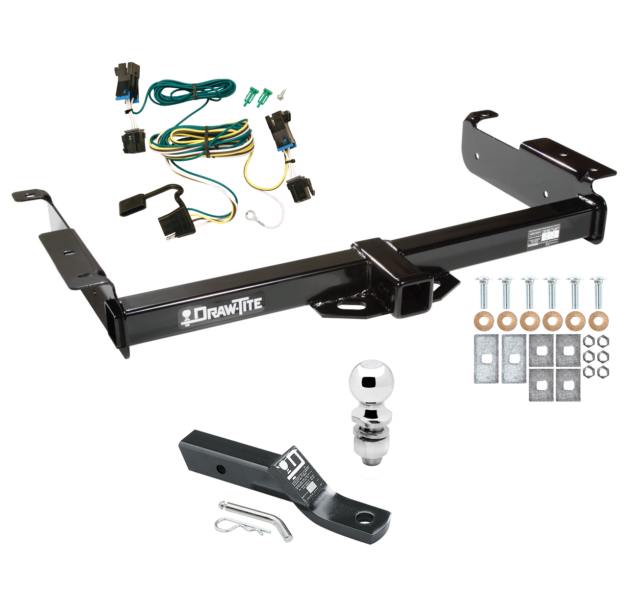 Trailer Tow Hitch For 03-24 Chevy Express GMC Savana 1500 2500 3500 Complete Package w/ Wiring and 2" Ball