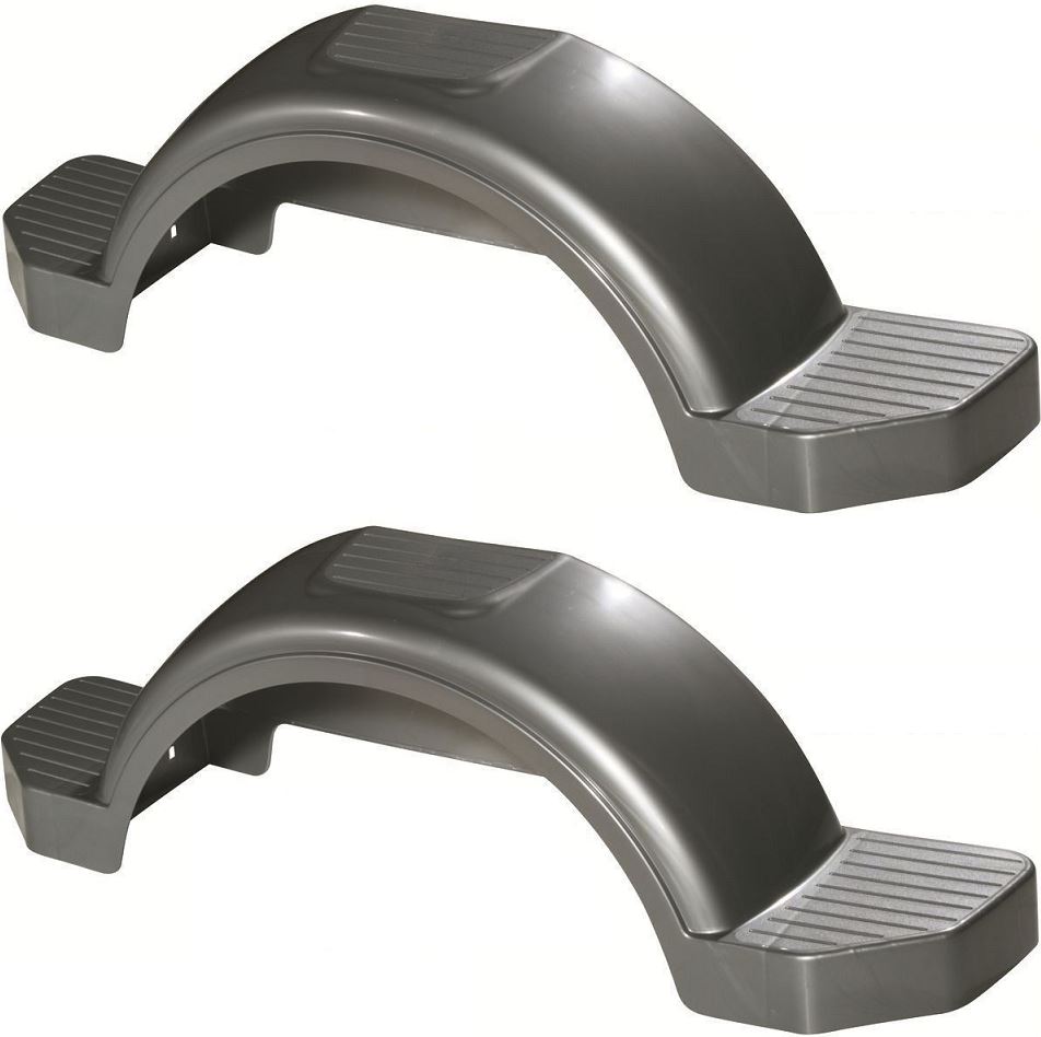 Set of 2 Silver Fulton Single Axle Trailer Fenders 15" Wheels Triple Step 45" Long Boat Utility Sale Replacement