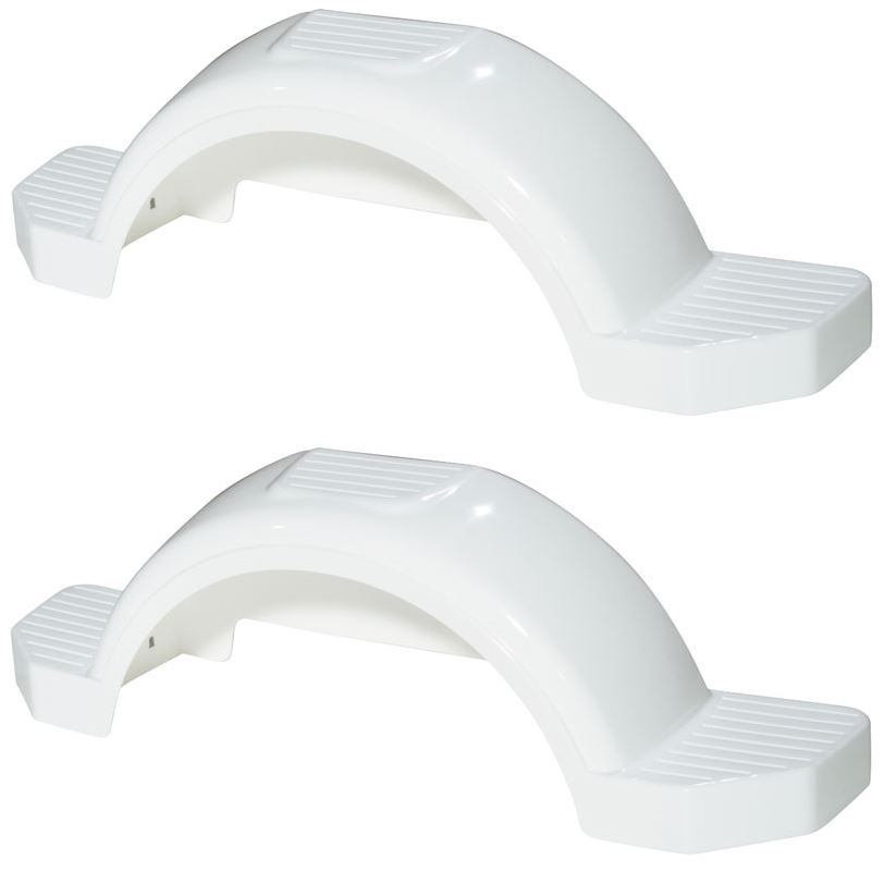 Set of 2 White Fulton Single Axle Trailer Fenders 14" Wheels Triple Step 42-5/8" Long Boat Utility Sale Replacement