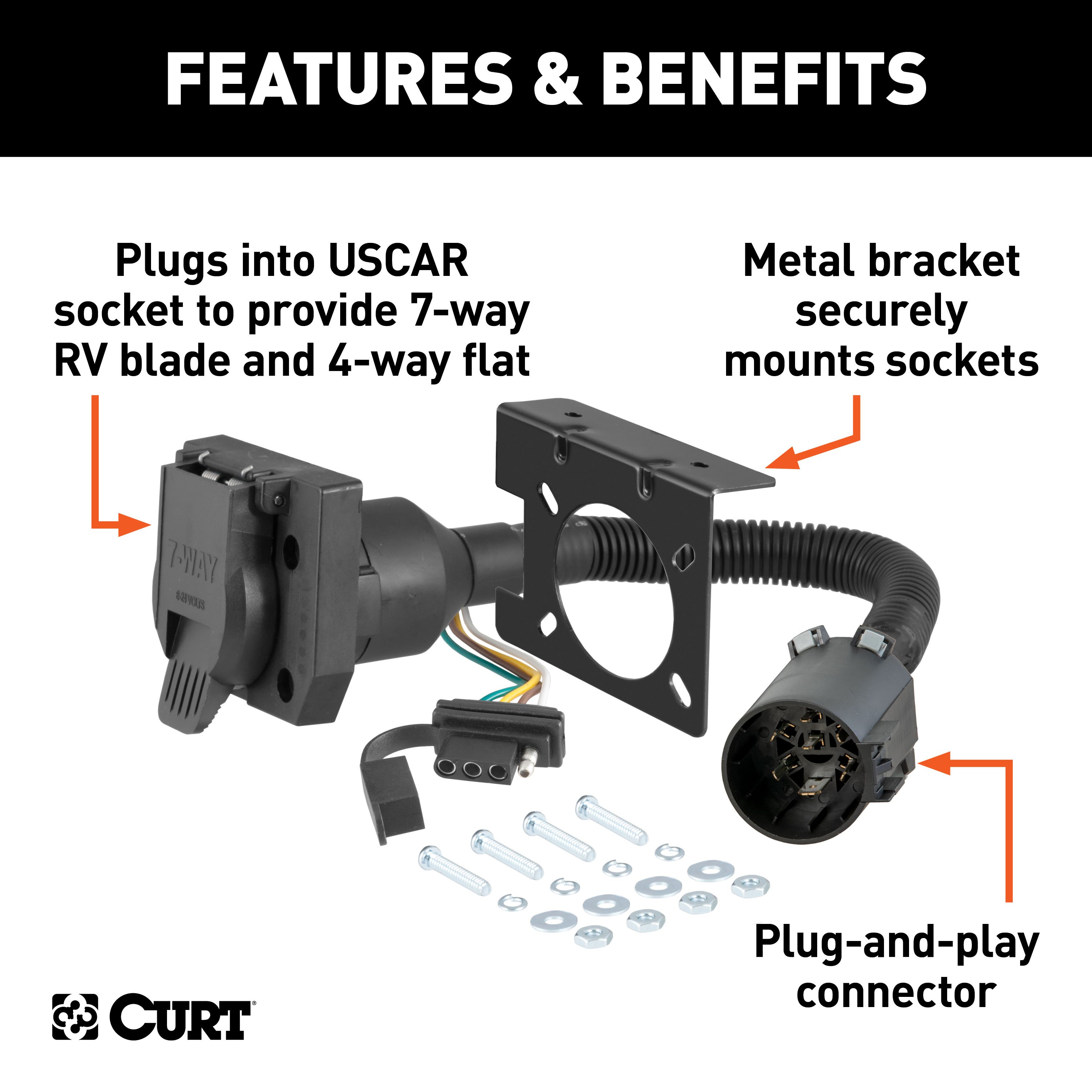 For 2011-2014 GMC Sierra 2500 HD Trailer Wiring 7 Way Trailer Wiring Plug w/ Bracket Fits All Models Curt 55774