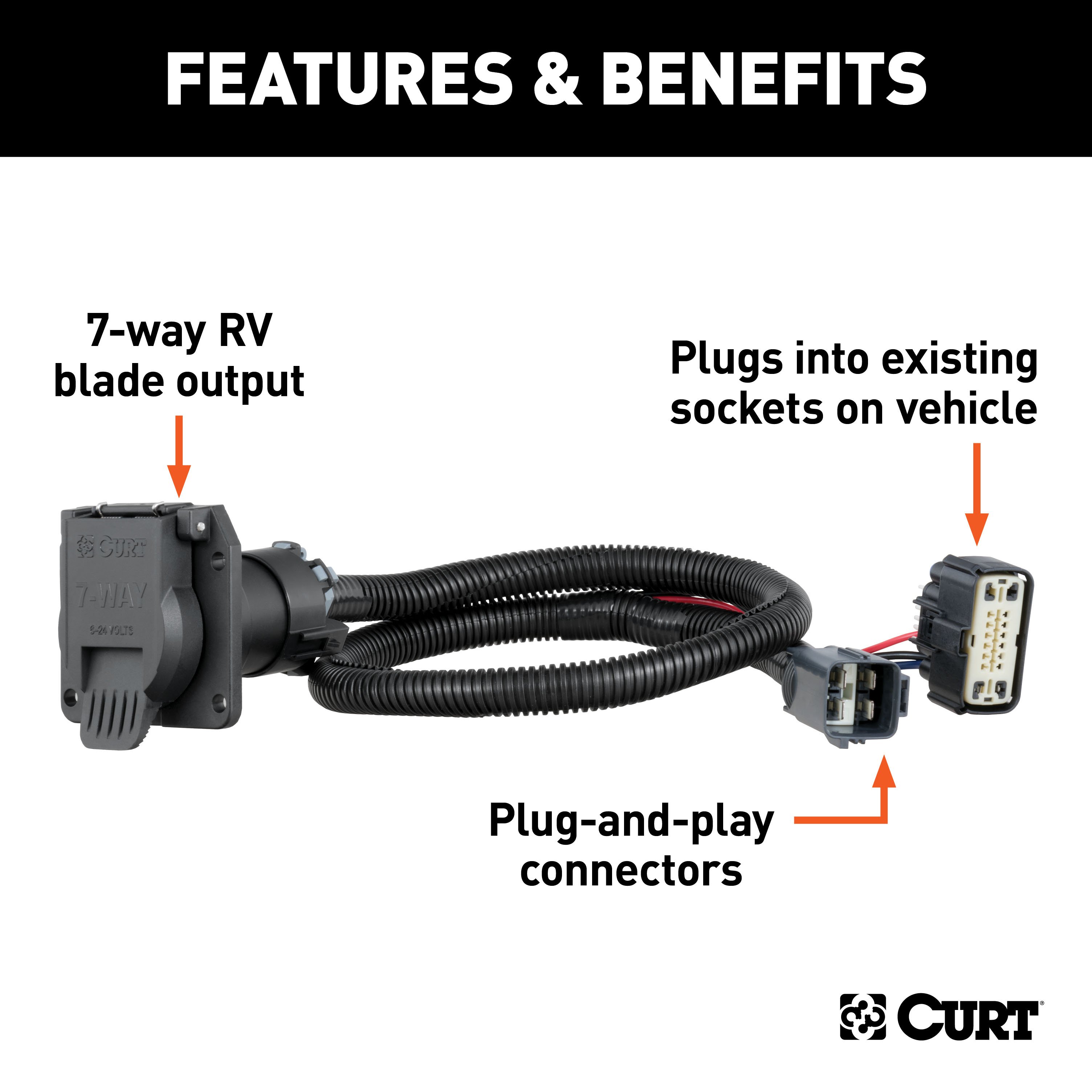 For 2019-2024 Chevy Blazer Trailer Wiring 7 Way Trailer Wiring Plug w/ Bracket Fits All Models Curt