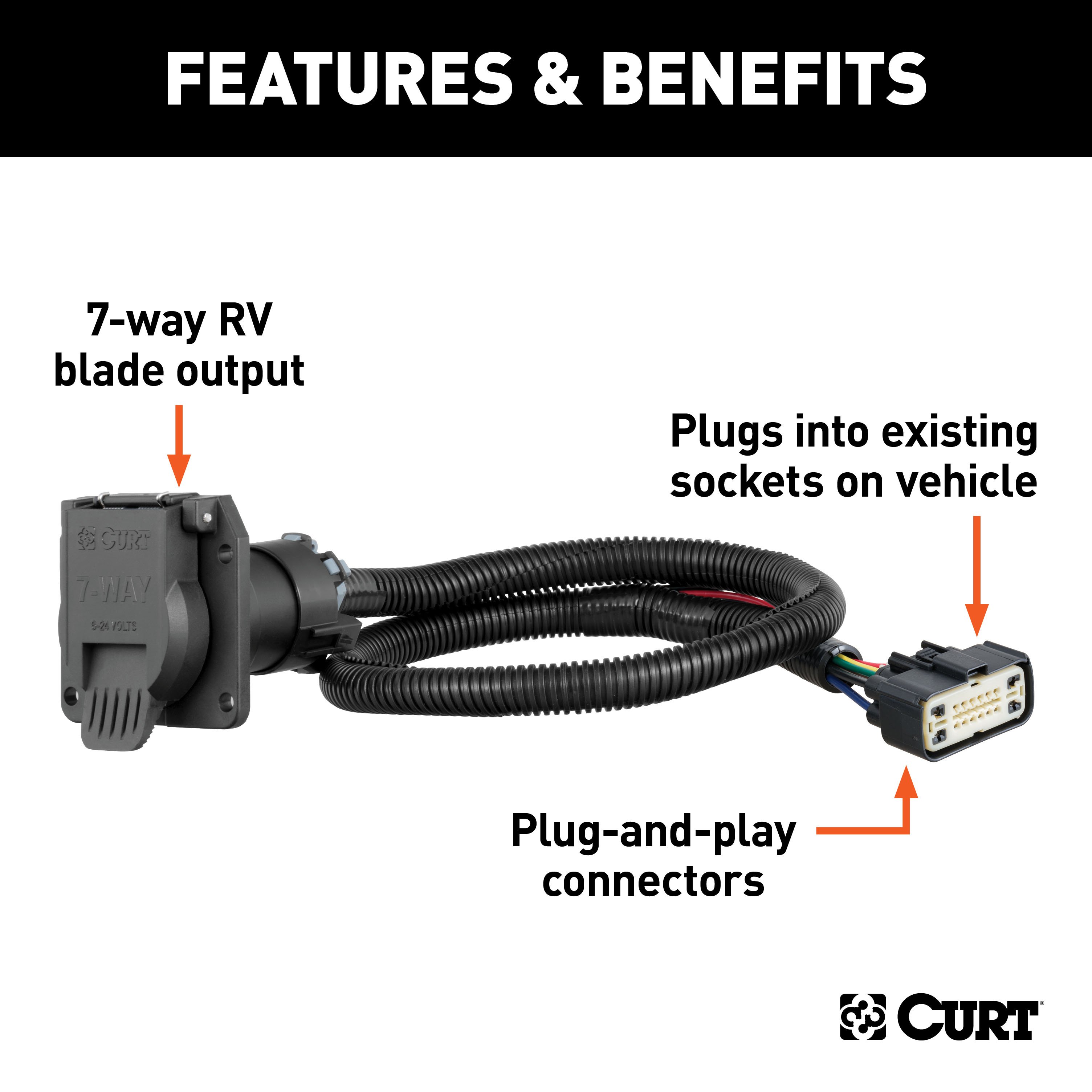 For 2018-2024 Buick Enclave Trailer Wiring 7 Way Trailer Wiring Plug w/ Bracket Fits All Models Curt