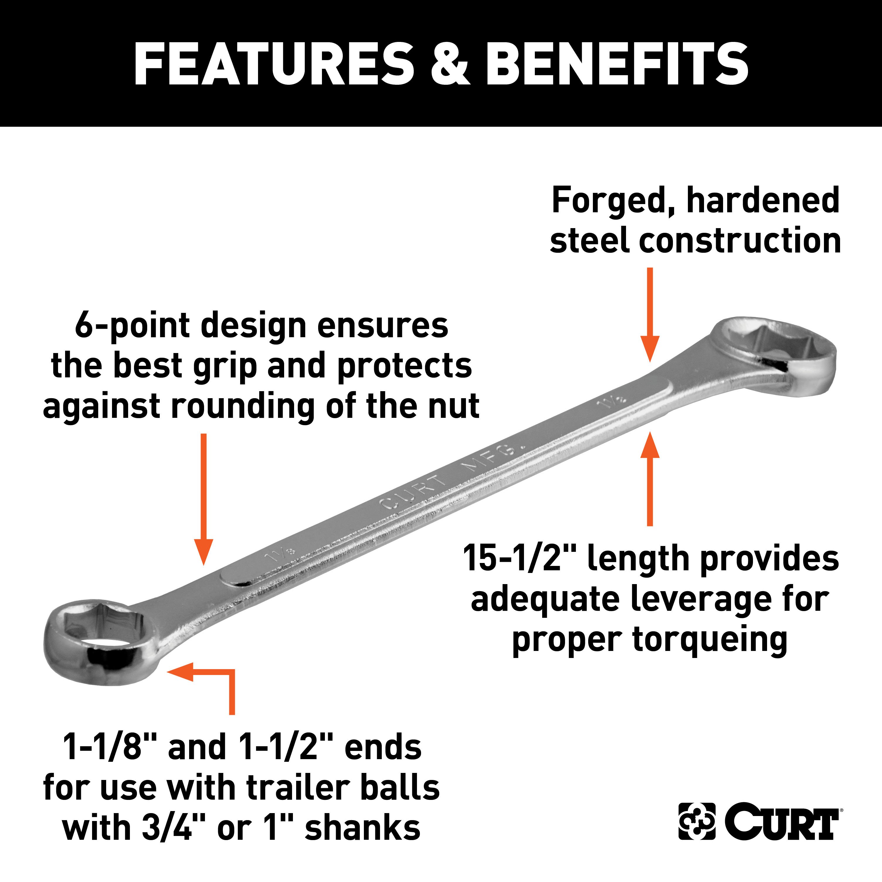 CURT Box End Wrench for Torqueing Trailer Hitch Balls 20001