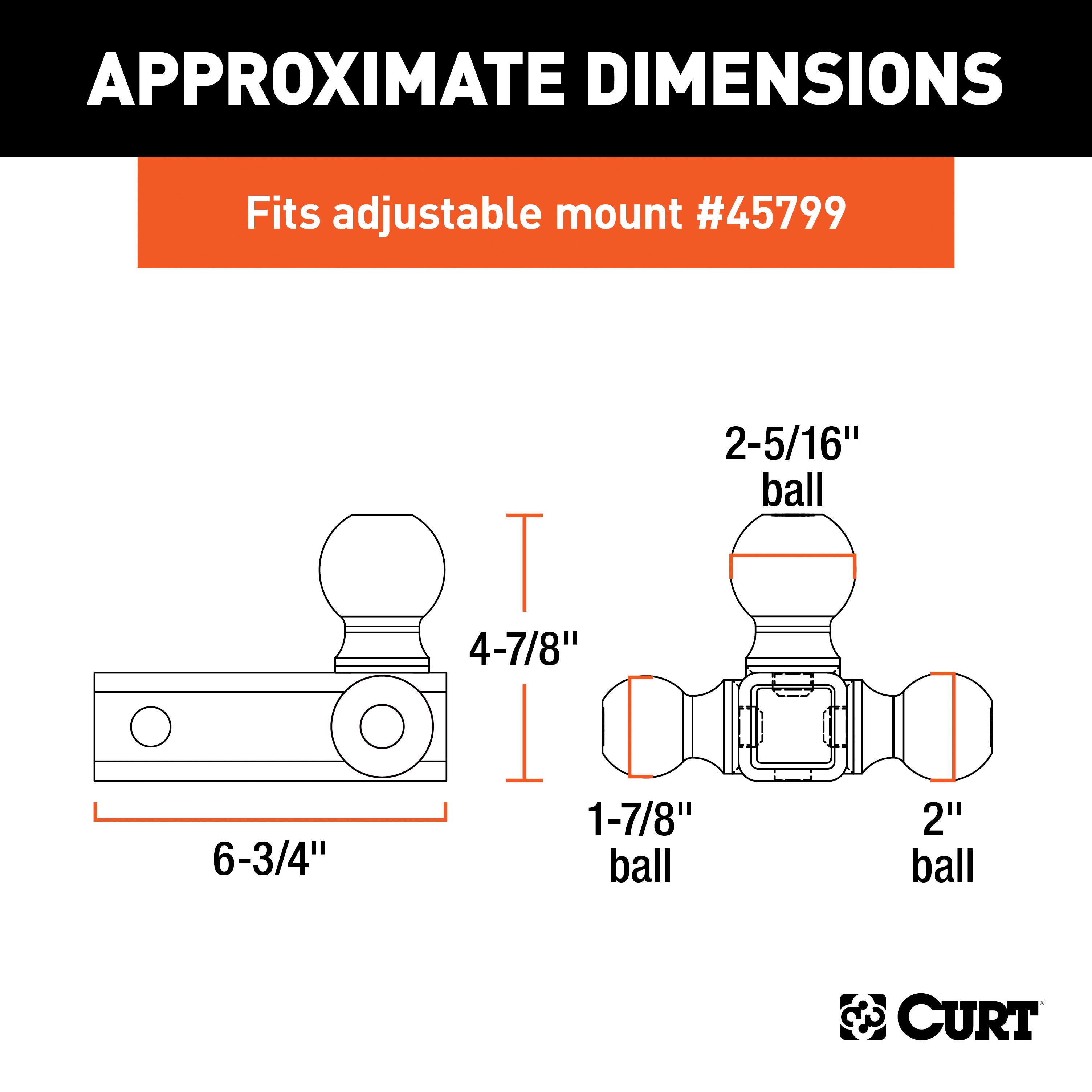 CURT Adjustable Trailer Hitch Ball Mount Head with 3 Balls for 45799 45800