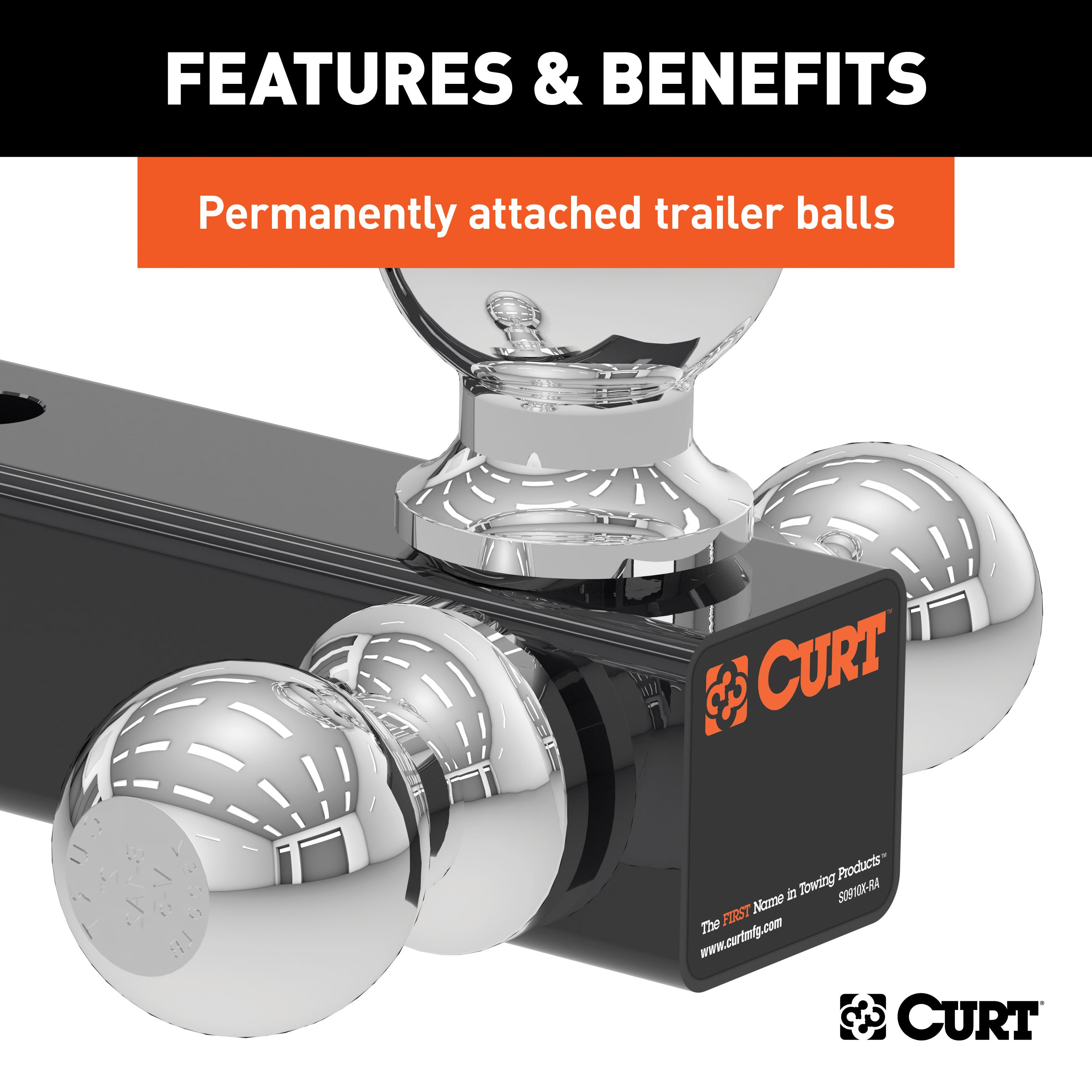 CURT Adjustable Trailer Hitch Ball Mount Head with 3 Balls for 45799 45800