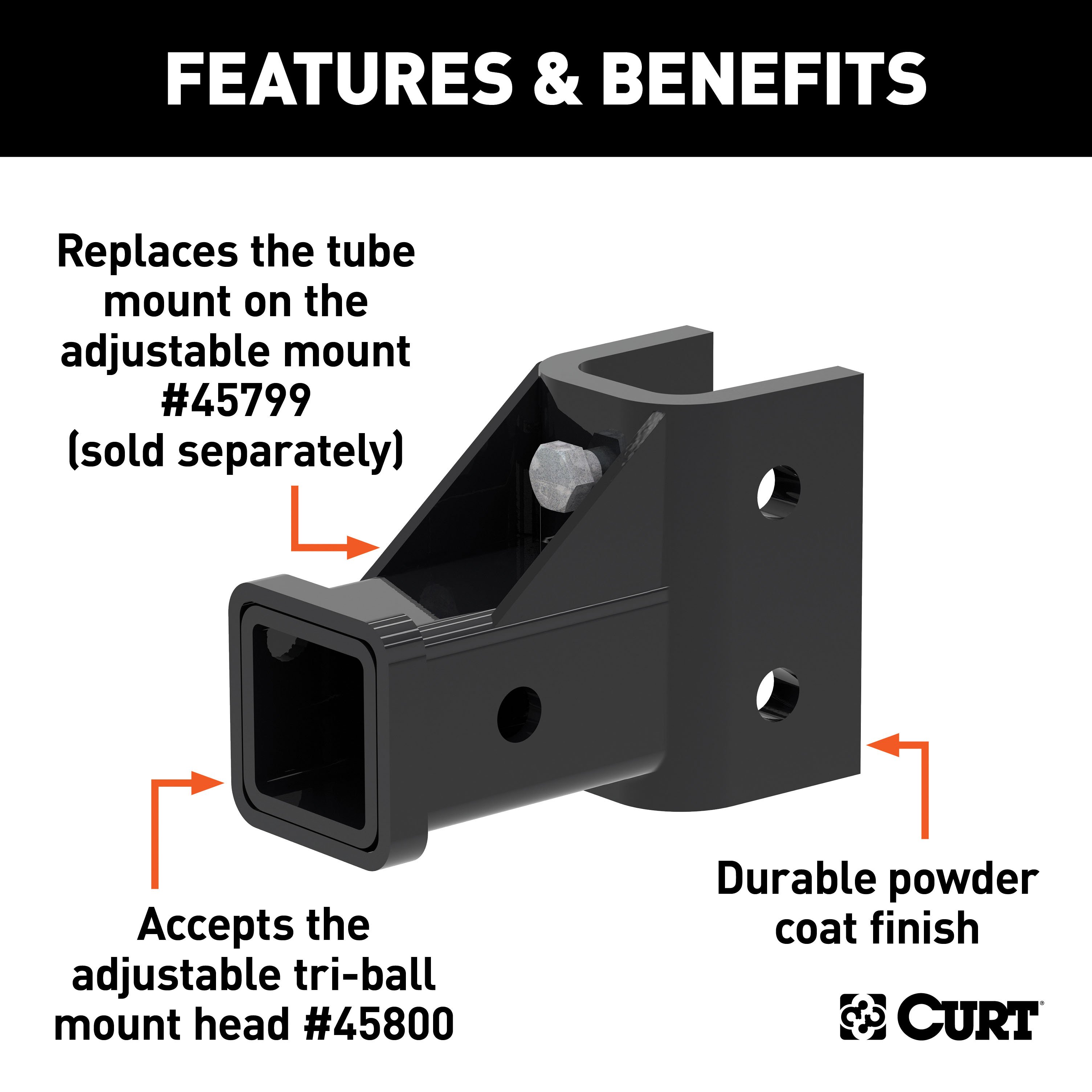 CURT Adjustable Trailer Hitch Ball Mount Tube Mount for 45799 Replacement Part 45802