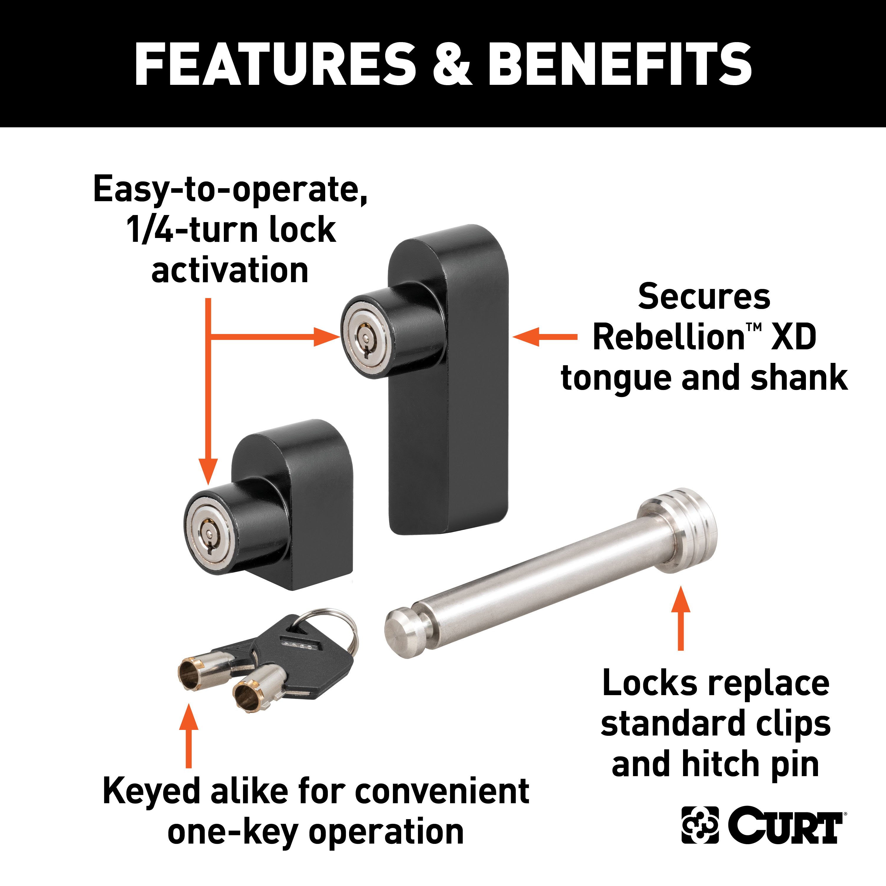 CURT Rebellion XD Tongue and Hitch Lock Set for 2 or 2-1/2 Inch Receiver 45932