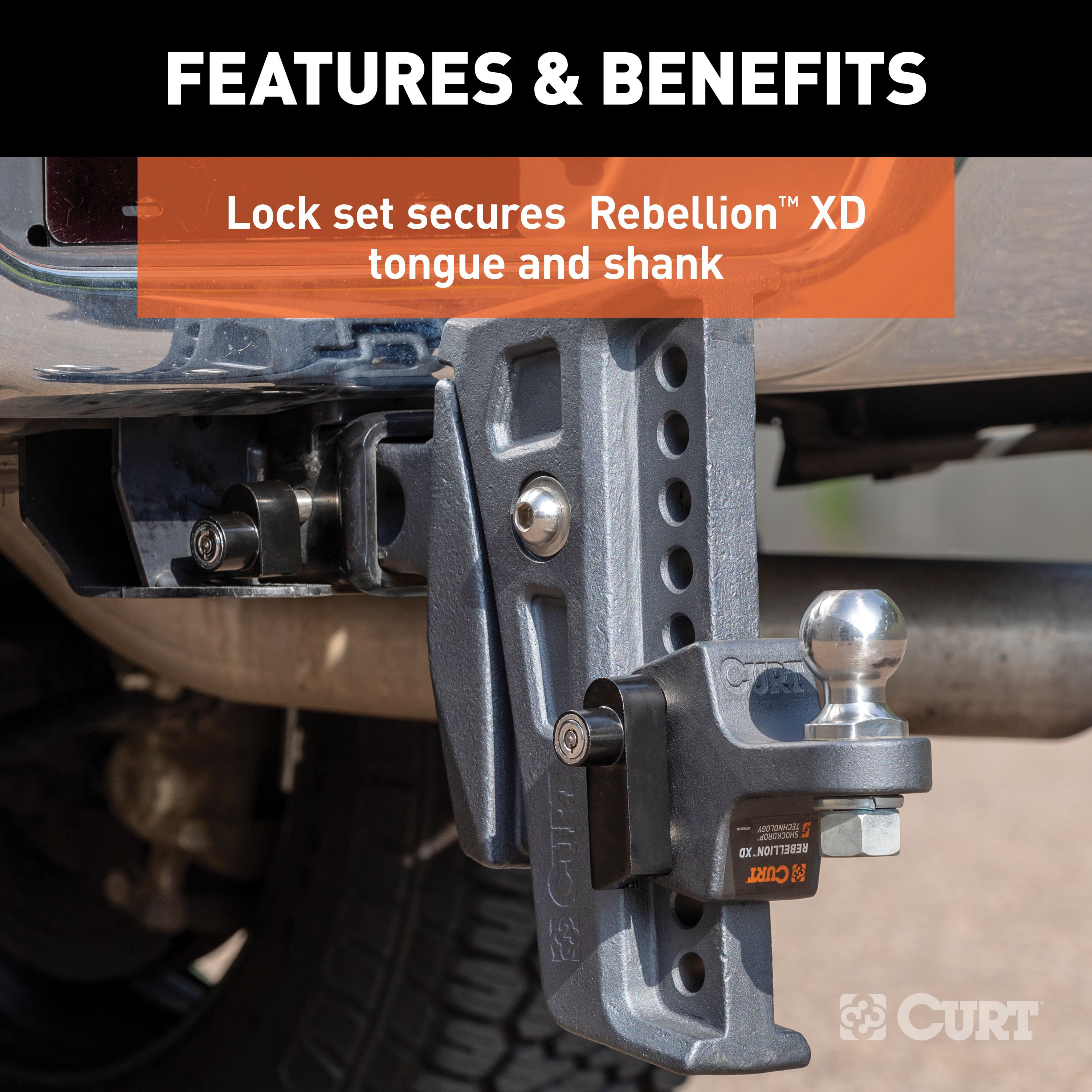 CURT Rebellion XD Tongue and Hitch Lock Set for 2 or 2-1/2 Inch Receiver 45932