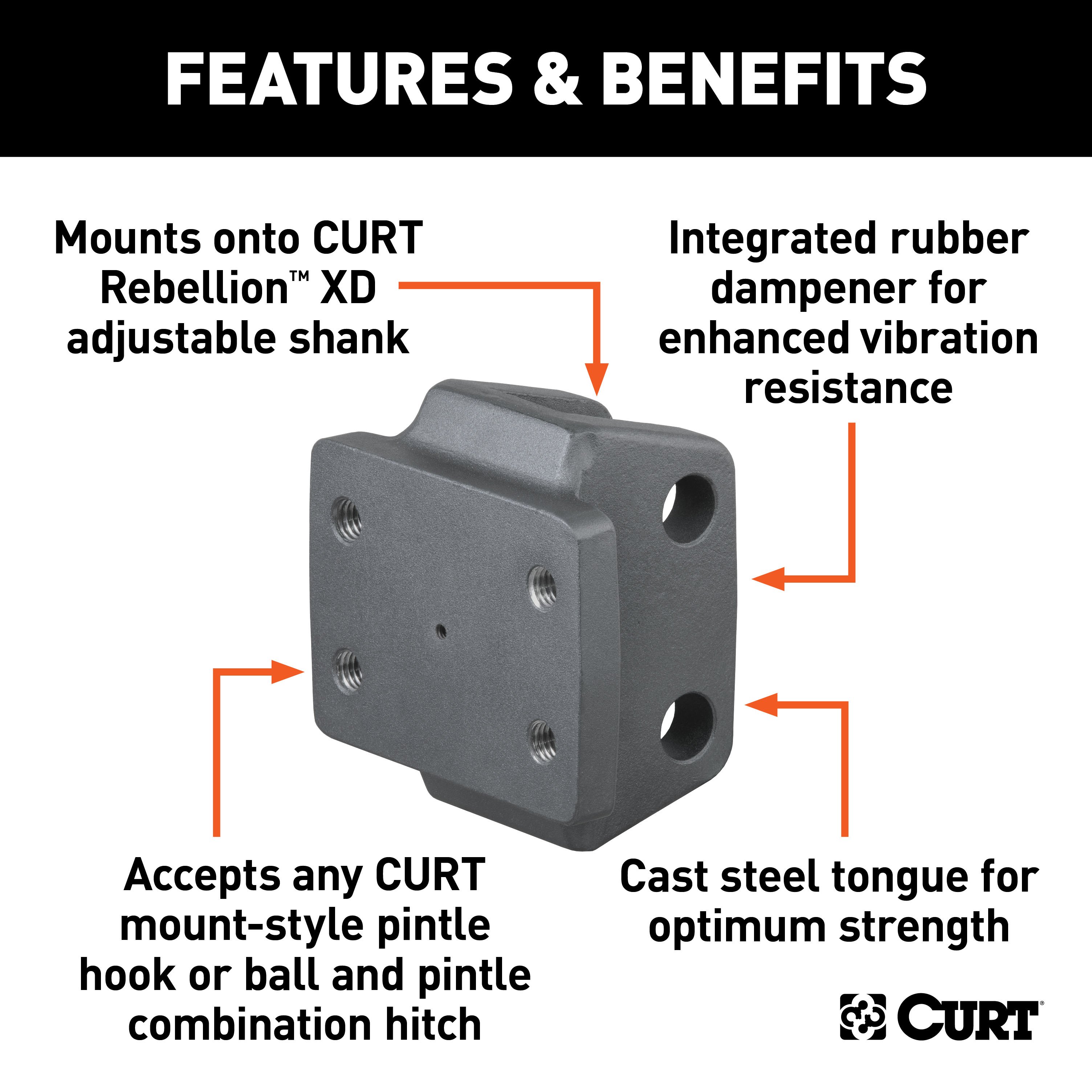 CURT Rebellion XD Adjustable Cushion Hitch Pintle Mount Plate Attachment 45950