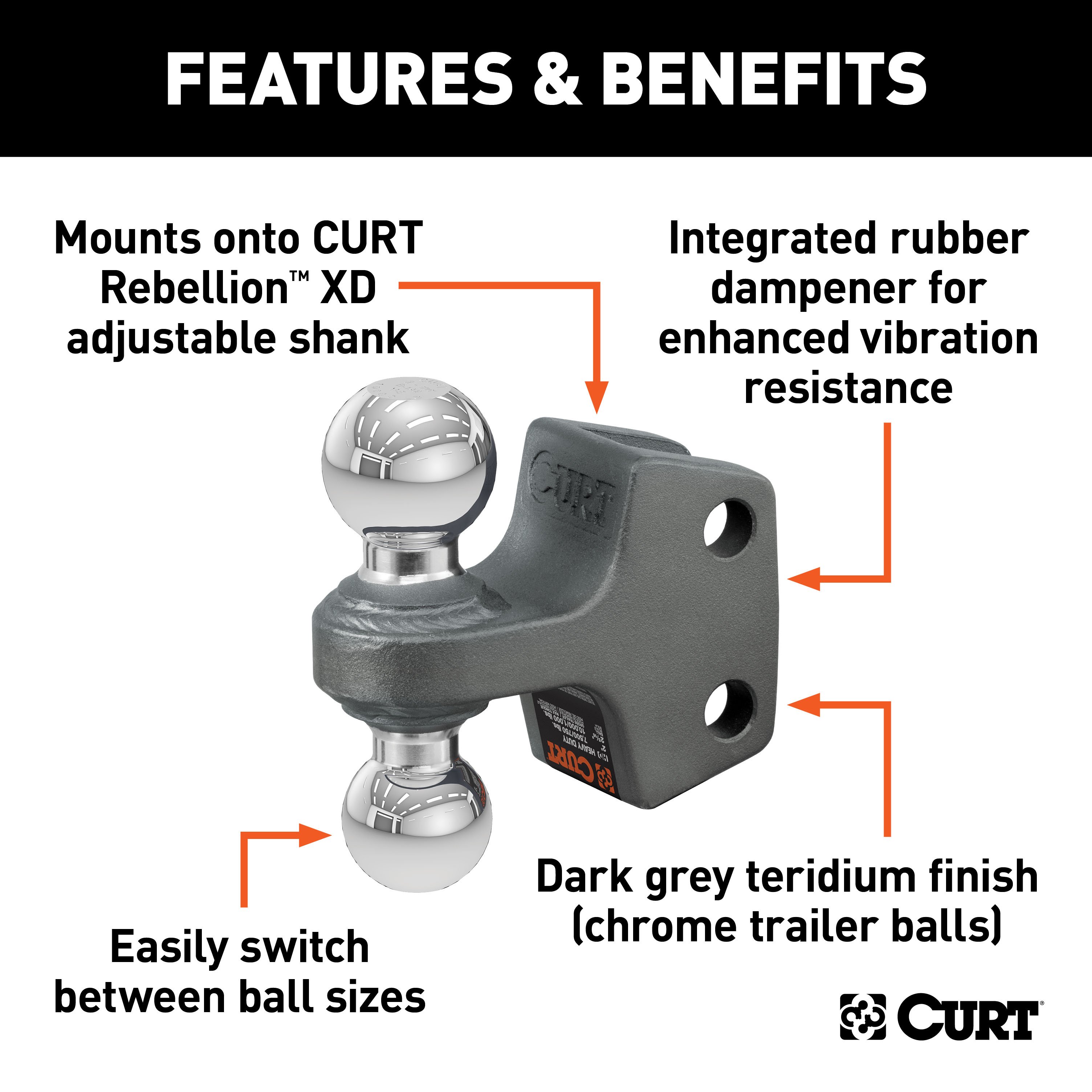 CURT Rebellion XD Dual Ball Replacement Part 2 and 2-5/16 Inch Up to 15K 45952