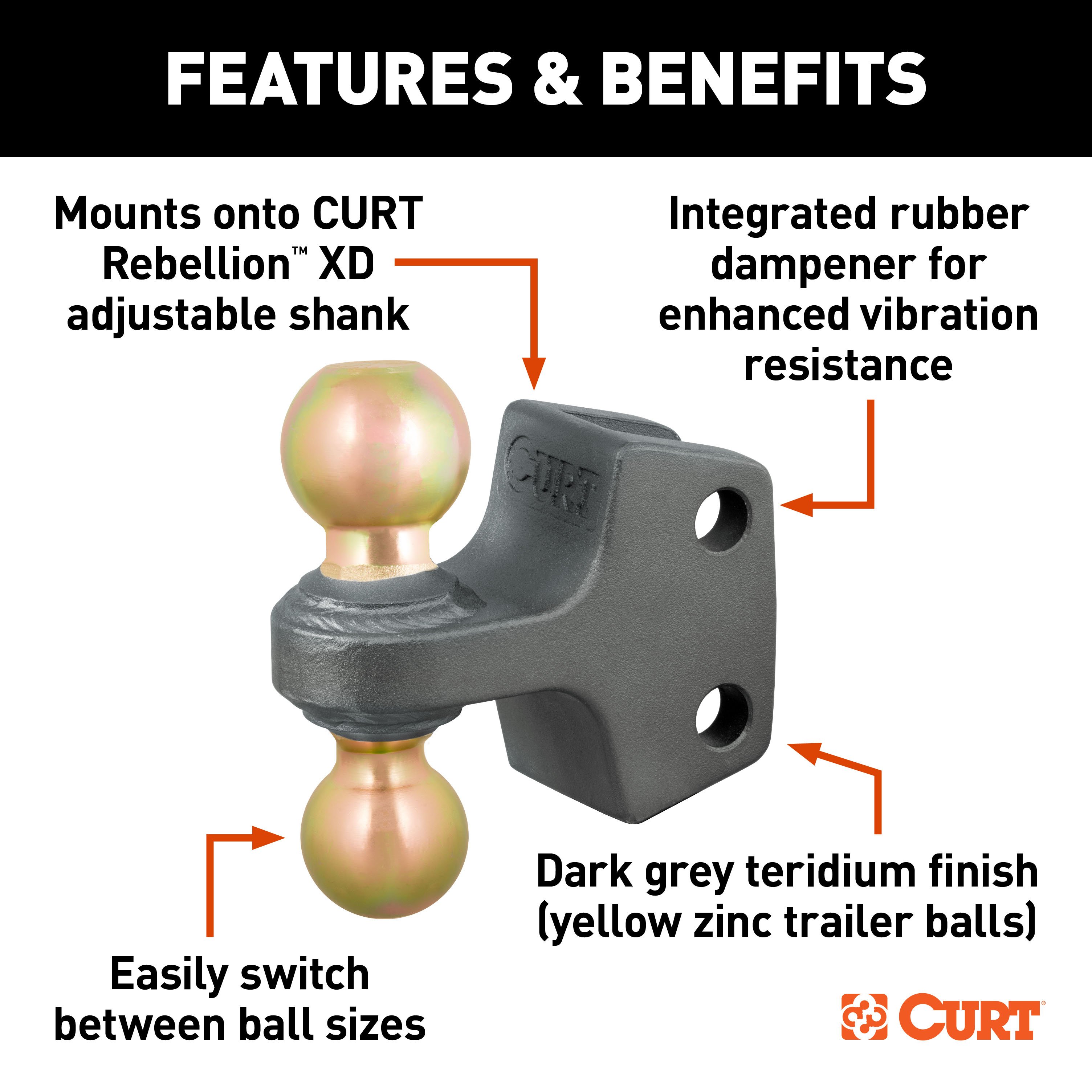 CURT Rebellion XD Dual Ball Replacement Part 2 and 2-5/16 Inch Up to 20K 45953